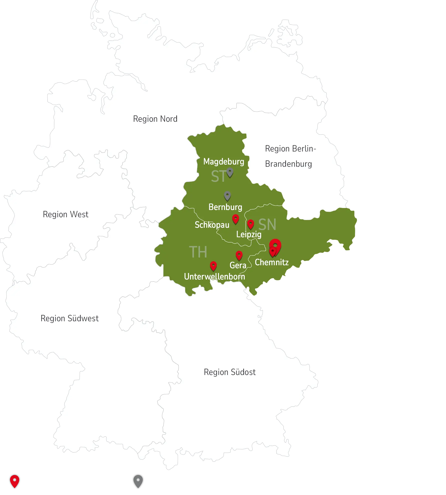 Standorte der REMEX Regionalverwaltung Ost