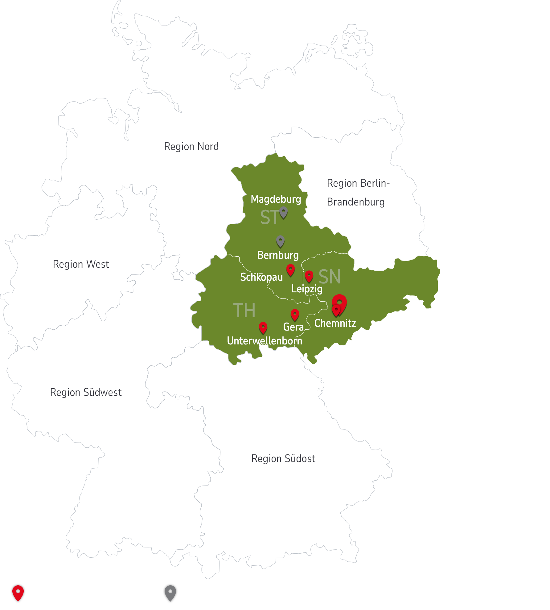 Standorte der REMEX Regionalverwaltung Ost